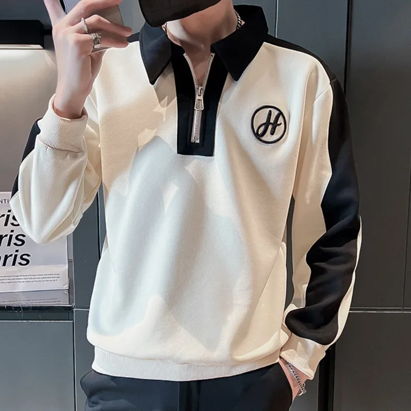 Spring Color Contrast Letter Embroidery Sweatshirt Pullover Hoodies Hip Hop Casual Top Men Lapel Zipper Pullover Sweater
Spring Color Contrast Letter Embroidery Sweatshirt Pullover Hoodies Hip Hop Casual Top Men Lapel Zipper Pullover Sweater