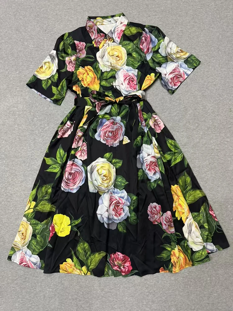 Retro printed lapel single-breasted lace-up cinched waist dress 2025 summer women's shirt dress, fashionable loose puffy dress
Retro printed lapel single-breasted lace-up cinched waist dress 2025 summer women's shirt dress, fashionable loose puffy dress