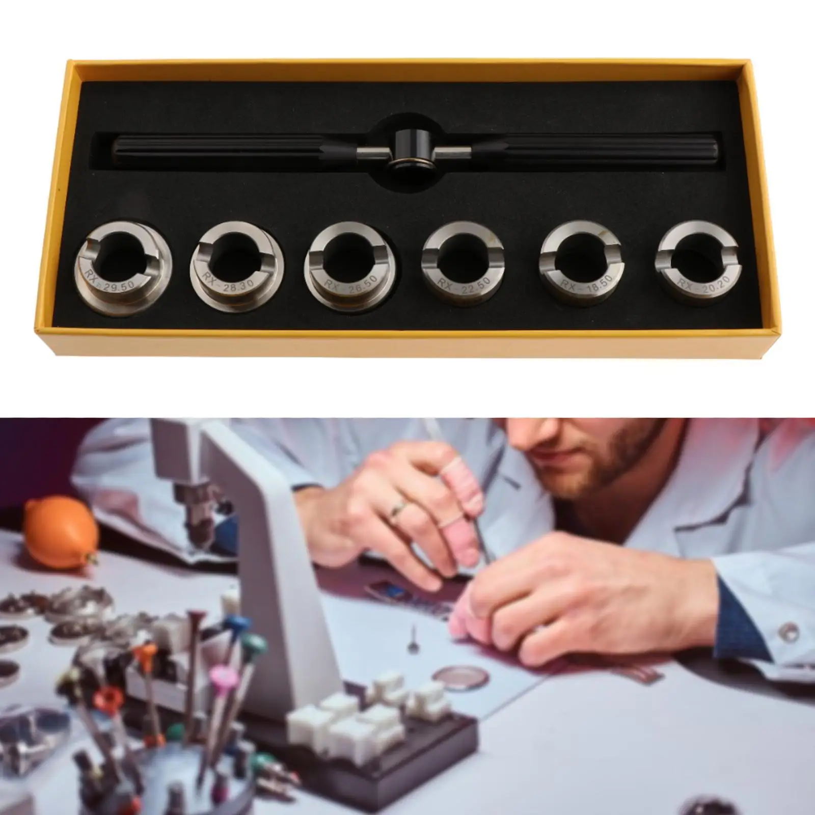 Инструмент для открывания задних крышек часов, инструмент часовщика, простой в использовании, с 6 насадками разного размера (18,5–29,5 мм), инструмент для ремонта часов
Инструмент для открывания задних крышек часов, инструмент часовщика, простой в использовании, с 6 насадками разного размера (18,5–29,5 мм), инструмент для ремонта часов