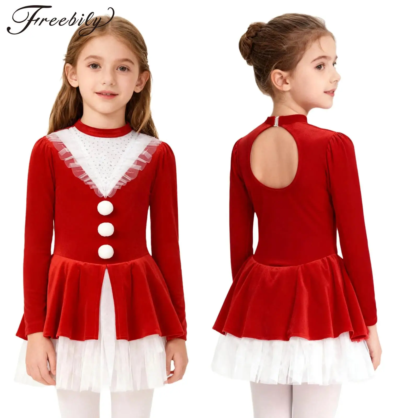 Girls Christmas Figure Skating Dance Dress Long Sleeve Rhinestones Velvet Mesh Leotard Tutu Xmas Santa Claus Cosplay Costume
Girls Christmas Figure Skating Dance Dress Long Sleeve Rhinestones Velvet Mesh Leotard Tutu Xmas Santa Claus Cosplay Costume