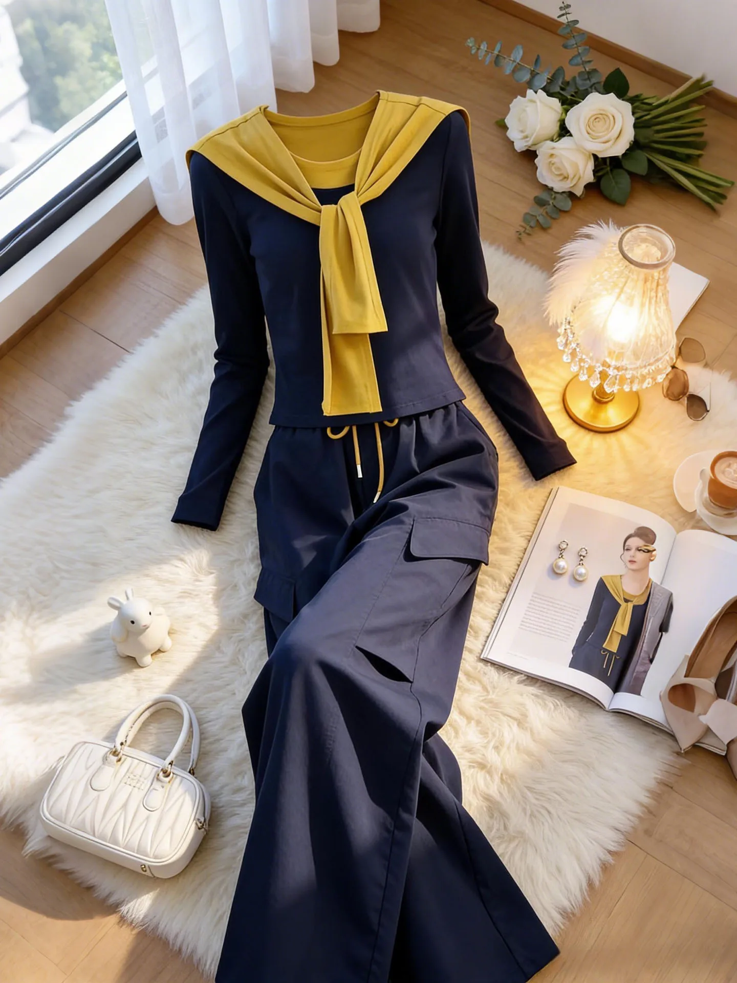 Unique Beautiful Ladies' Spring Autumn New Style Shoulder Shawl Top Slim Wide Leg Pants Fashion Set Breathable Medium Thickness
Unique Beautiful Ladies' Spring Autumn New Style Shoulder Shawl Top Slim Wide Leg Pants Fashion Set Breathable Medium Thickness