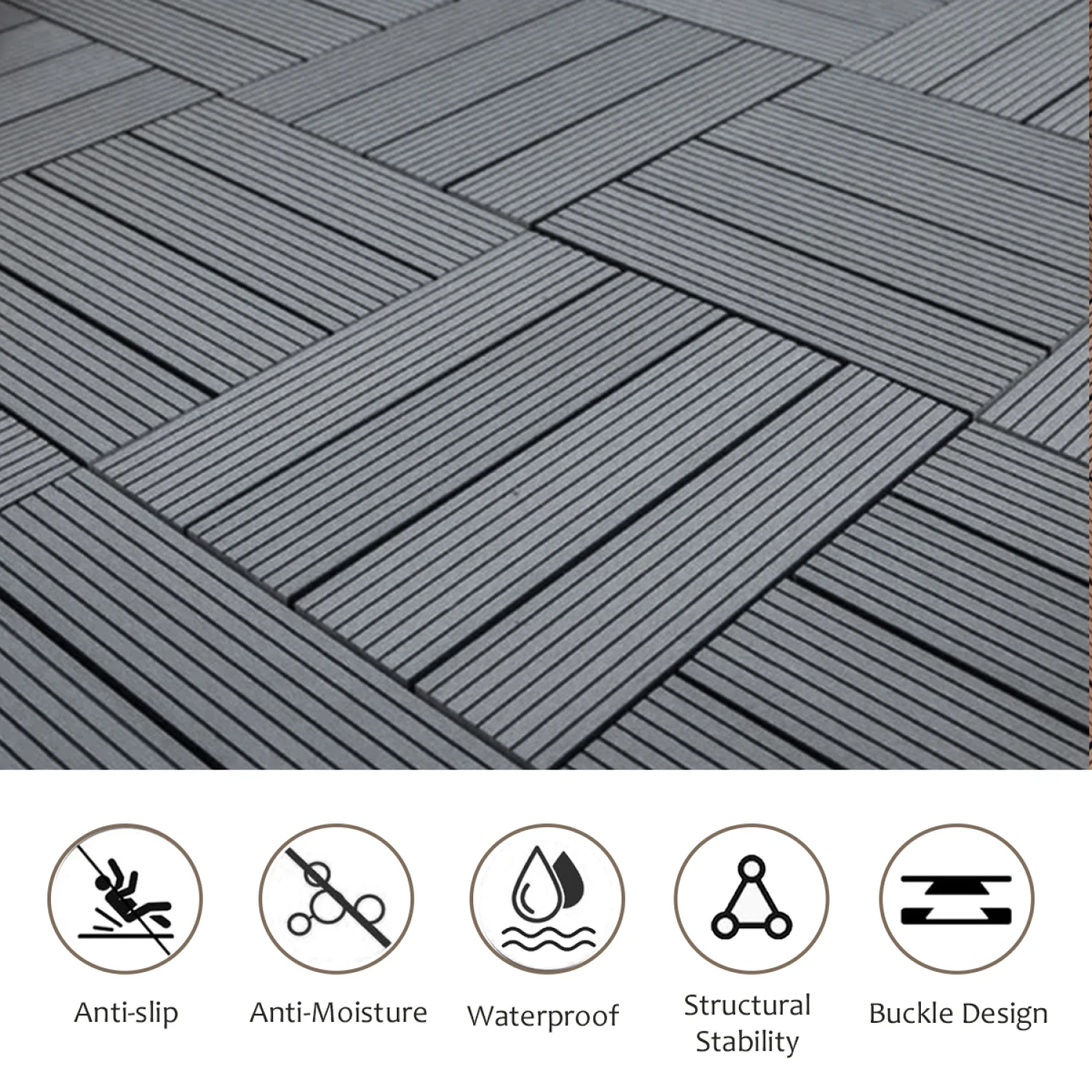 Wood Plastic Composite Deck Tiles Set of 20pcs, Weather-Resistant Composite Decking for Indoor & Outdoor Use, Easy DIY Maintenan
Wood Plastic Composite Deck Tiles Set of 20pcs, Weather-Resistant Composite Decking for Indoor & Outdoor Use, Easy DIY Maintenan