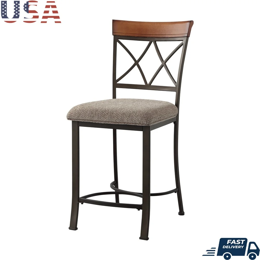 Counter Stool Padded Beige Seat Metal Frame with Wood Trim Diamond Back Design Kitchen Dining Bar Room 
Counter Stool Padded Beige Seat Metal Frame with Wood Trim Diamond Back Design Kitchen Dining Bar Room