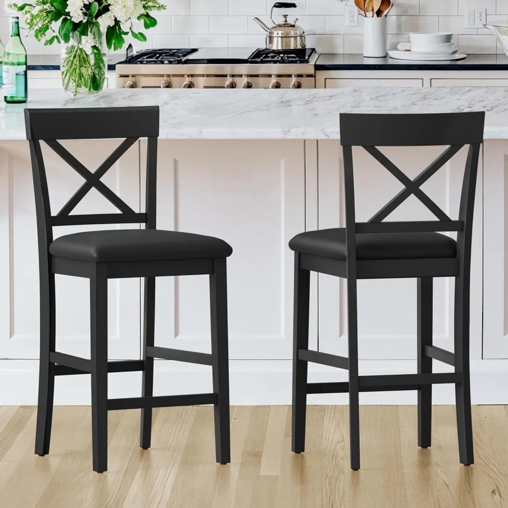 26" Wood Bar Stools Set of 2, Counter Height Bar Stools with Classical X-Shaped Back, Solid Barstools with Rubber Wood Frames an
26" Wood Bar Stools Set of 2, Counter Height Bar Stools with Classical X-Shaped Back, Solid Barstools with Rubber Wood Frames an