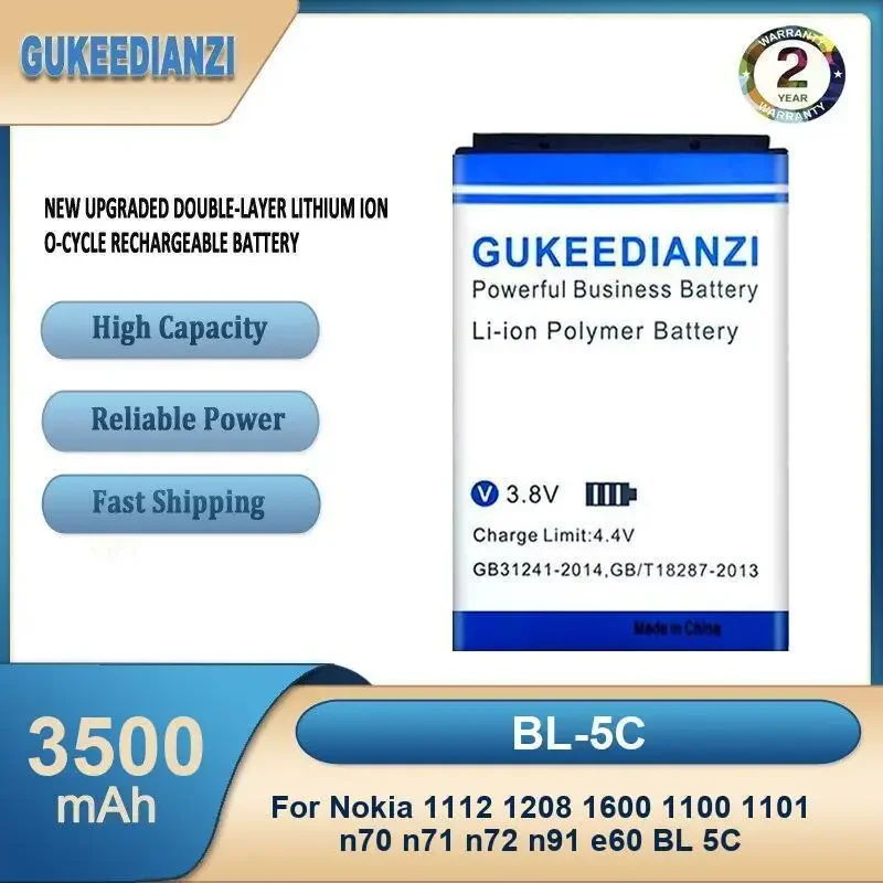 BL-5C 3500mAh High Capacity Mobile Phone Battery For Nokia 1112 1208 1600 1100 1101 n70 n71 n72 n91 e60 BL 5C
BL-5C 3500mAh High Capacity Mobile Phone Battery For Nokia 1112 1208 1600 1100 1101 n70 n71 n72 n91 e60 BL 5C