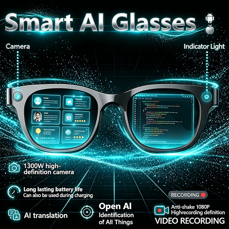 New Smart Glasses AI Translation Object Recognition 1300W HD Camera Taking Pictures 1080P Anti-shake Video Music Smart Glasses
New Smart Glasses AI Translation Object Recognition 1300W HD Camera Taking Pictures 1080P Anti-shake Video Music Smart Glasses