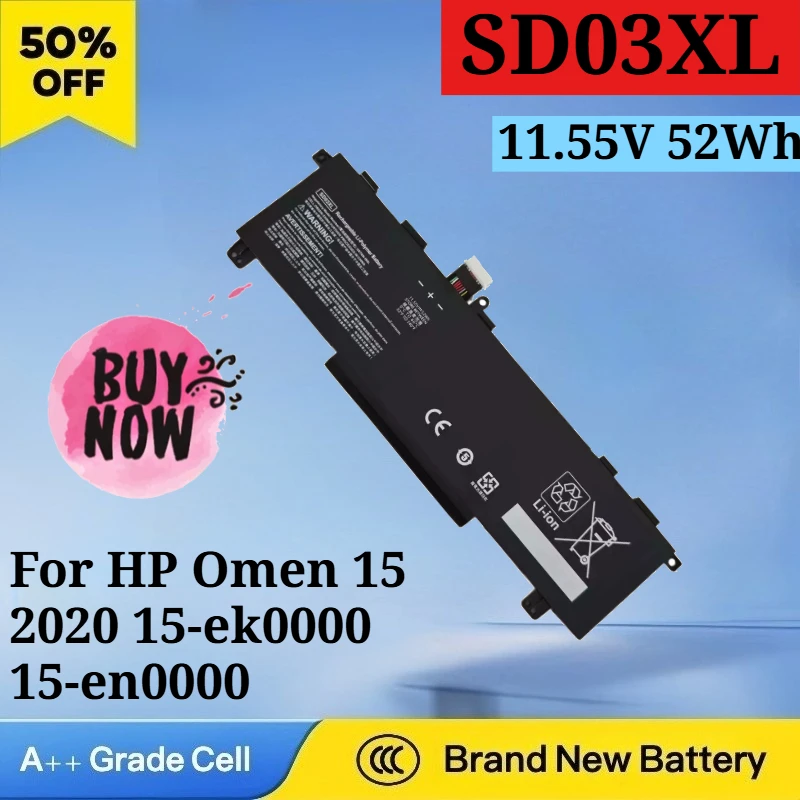 SD03XL 11.55V 52Wh Battery for HP Omen 15 2020 15-ek0000 15-en0000 HSTNN-OB1R L84357-AC1 L84394-005 TPN-Q236 Q2 Laptop Battery
SD03XL 11.55V 52Wh Battery for HP Omen 15 2020 15-ek0000 15-en0000 HSTNN-OB1R L84357-AC1 L84394-005 TPN-Q236 Q2 Laptop Battery