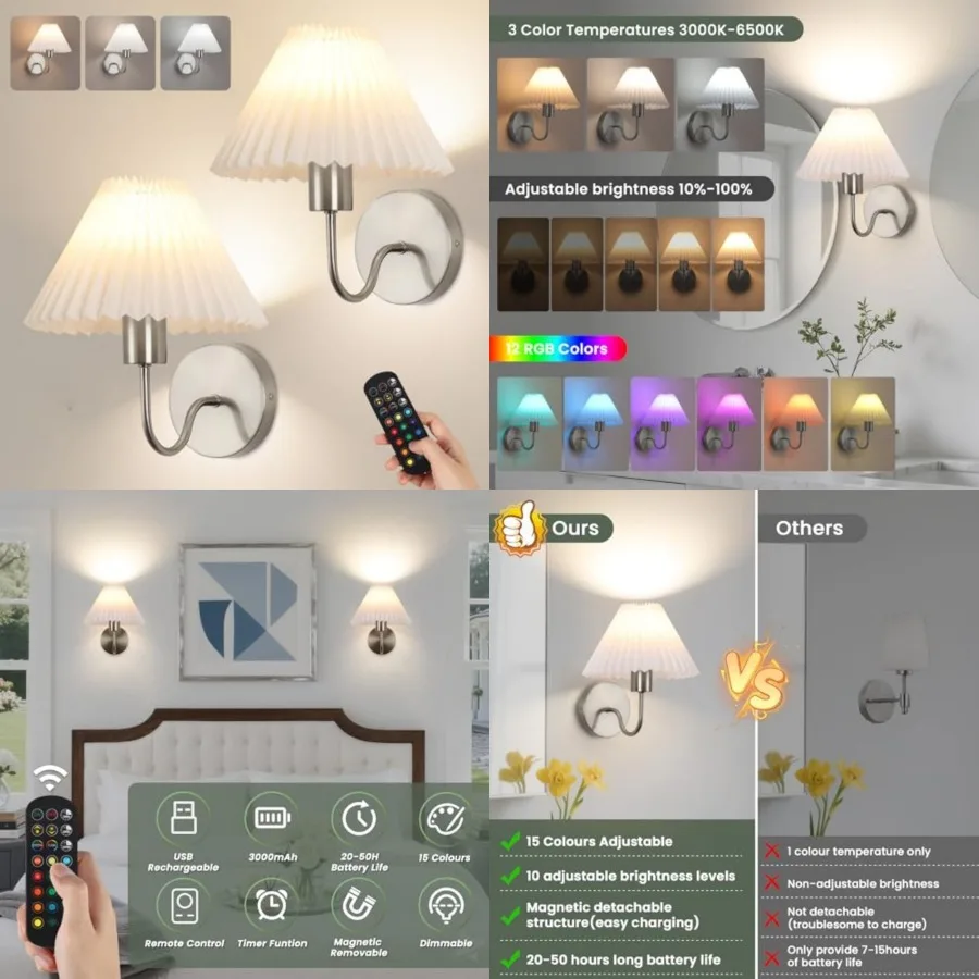 Wireless Wall Sconce Sets of 2, Pleated Shades Rechargeable Battery Operated Wall Sconce, Retro gooseneck Brushed Bathroom Vani
Wireless Wall Sconce Sets of 2, Pleated Shades Rechargeable Battery Operated Wall Sconce, Retro gooseneck Brushed Bathroom Vani