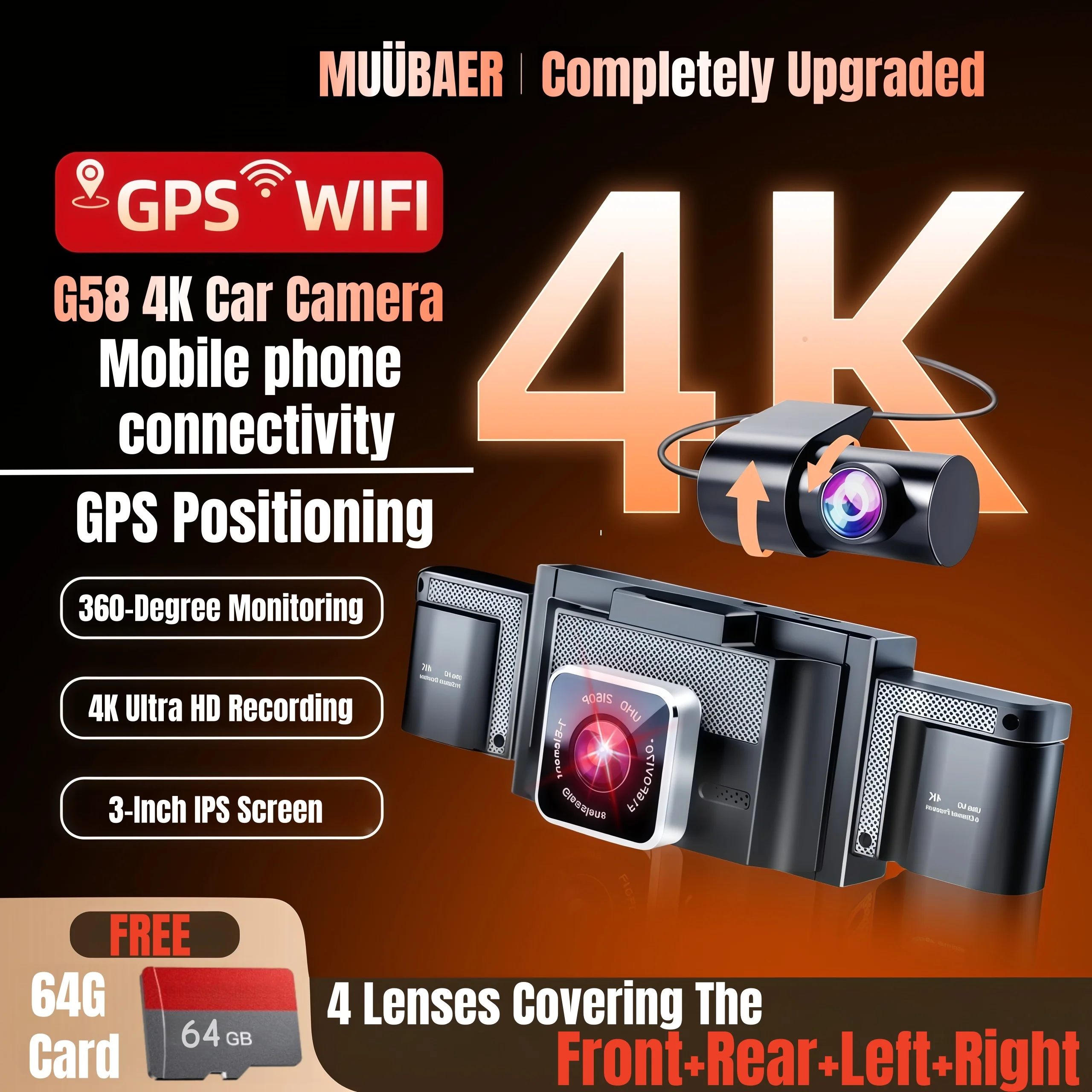 Видеорегистратор 4K с 4 камерами, Wi-Fi и GPS | Видеорегистратор 4K (фронтальная камера) + 1080P (задняя/левая/правая камеры), ночное видение, функция «черного ящика» — подарок
Видеорегистратор 4K с 4 камерами, Wi-Fi и GPS | Видеорегистратор 4K (фронтальная камера) + 1080P (задняя/левая/правая камеры), ночное видение, функция «черного ящика» — подарок