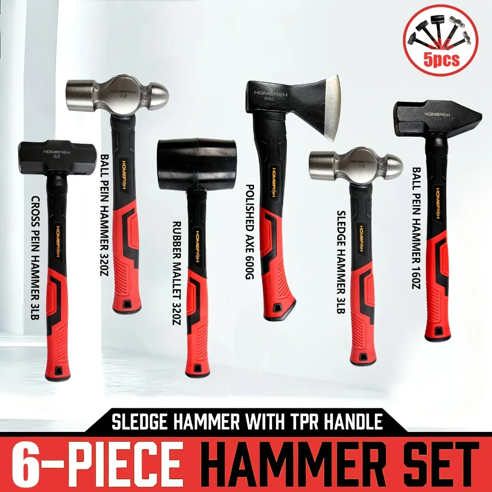 3Lb Sledge & Cross Peen Hammers, 600G Wood Split Axe, 16oz Ball Pein Hammer, 32oz Ball Peen Hammer, 32oz Mallet Hammer
3Lb Sledge & Cross Peen Hammers, 600G Wood Split Axe, 16oz Ball Pein Hammer, 32oz Ball Peen Hammer, 32oz Mallet Hammer