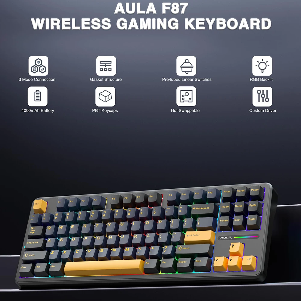 AULA F87 Pro Wireless Mechanical Keyboard 75% TKL Custom Hot Swappable Gasket Mount 2.4G/Wired/BT5.0 RGB Backlit Gaming Keyboard
AULA F87 Pro Wireless Mechanical Keyboard 75% TKL Custom Hot Swappable Gasket Mount 2.4G/Wired/BT5.0 RGB Backlit Gaming Keyboard
