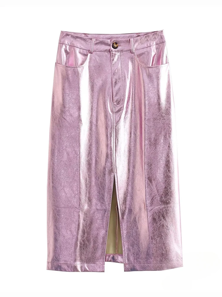 Chic Glamorous Metallic Pink Skirt High Waist Button Zipper Split Crinkled Texture 2023 Autumn Y2K New Women Midi Skirt
Chic Glamorous Metallic Pink Skirt High Waist Button Zipper Split Crinkled Texture 2023 Autumn Y2K New Women Midi Skirt