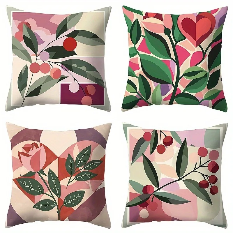 4pcs Geometric Berry & Rose Throw Pillow Covers, Modern Floral Fruit Print Cushion Cases, Pink & Green Minimalist Home Decor
4pcs Geometric Berry & Rose Throw Pillow Covers, Modern Floral Fruit Print Cushion Cases, Pink & Green Minimalist Home Decor