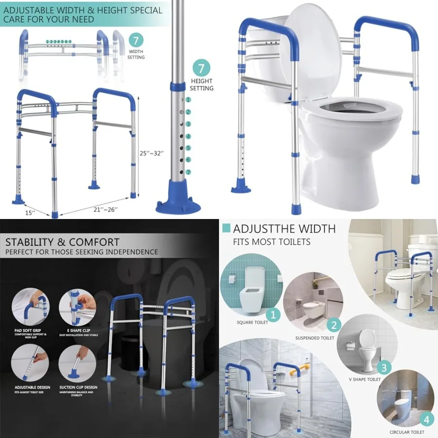 Toilet Safety Rails, Adjustable Toilet Frame for Elderly, Seniors, Handicap and Disabled, Foldable Handicap Toilet Handles Fit
Toilet Safety Rails, Adjustable Toilet Frame for Elderly, Seniors, Handicap and Disabled, Foldable Handicap Toilet Handles Fit