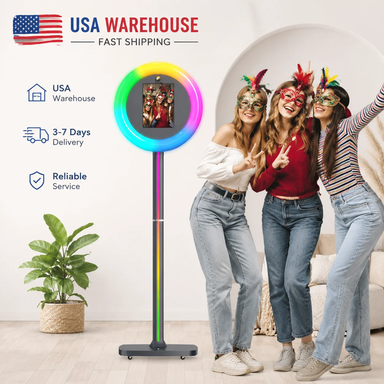 US Stock Portable Ipad Photo Booth Rental For Business Vedio Platform Machine For Party With RGB Ring Light Voice App Control
US Stock Portable Ipad Photo Booth Rental For Business Vedio Platform Machine For Party With RGB Ring Light Voice App Control