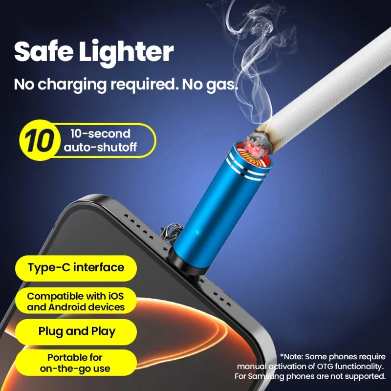 Type-C Mobile Cigarette Lighter Adapter With keychain Air Blowing Cigarette Lighter Safety Portable Cigarette Lighting Artifact
Type-C Mobile Cigarette Lighter Adapter With keychain Air Blowing Cigarette Lighter Safety Portable Cigarette Lighting Artifact