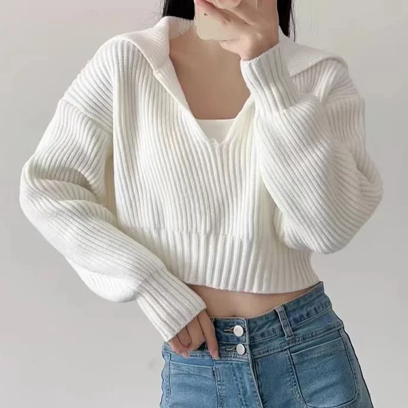 Korean Fashion Turn Down Collar Pullover Women Short Sweater Autumn Women Long Sleeve Tops V-neck Casual Loose Clothes 29497
Korean Fashion Turn Down Collar Pullover Women Short Sweater Autumn Women Long Sleeve Tops V-neck Casual Loose Clothes 29497