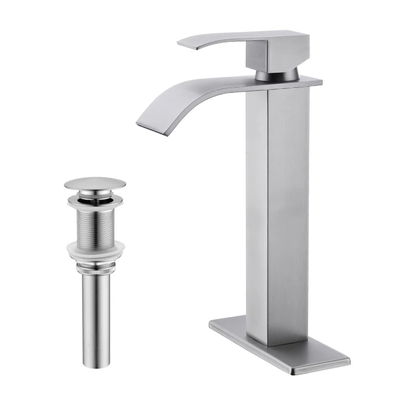 Waterfall Spout Bathroom Sink Single Handle Faucet with Pop-Up Drain (No Overflow)
Waterfall Spout Bathroom Sink Single Handle Faucet with Pop-Up Drain (No Overflow)