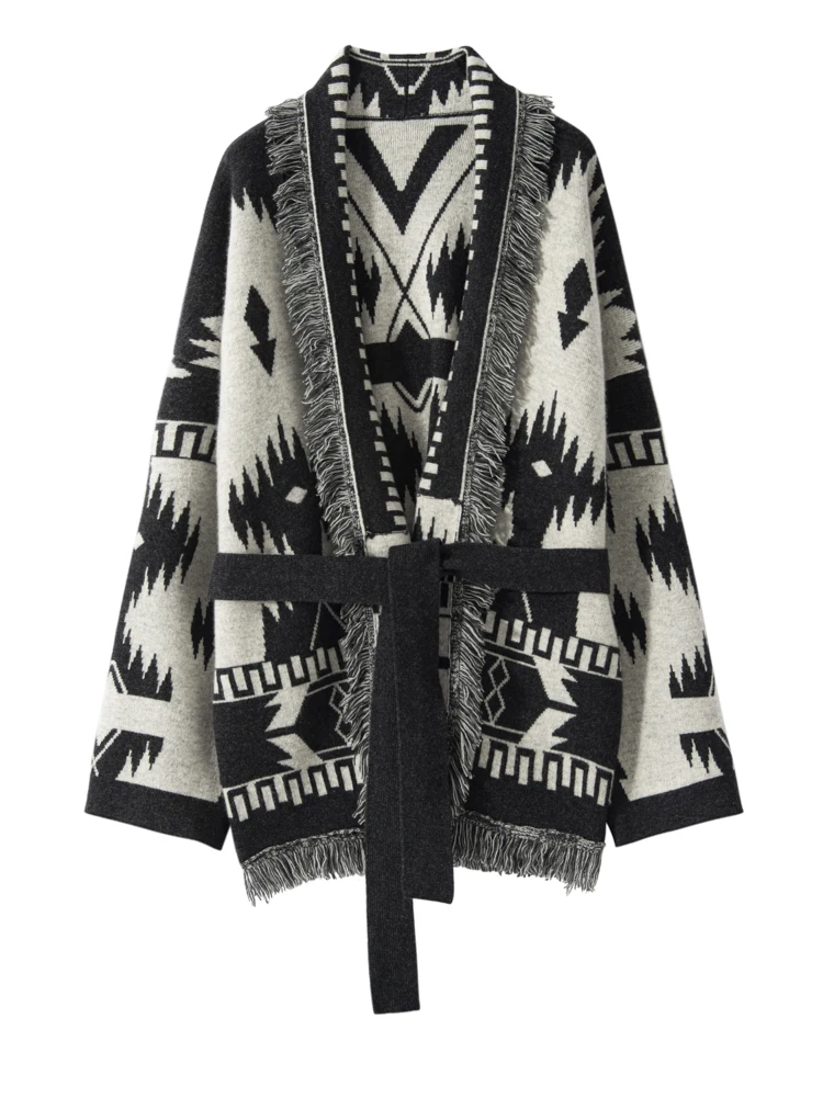 High Quality Women 100% Cashmere Knit Jacquard Sweater Coat Vintage Tassels Cardigan Autumn Winter Luxury Female Clothing Tops
High Quality Women 100% Cashmere Knit Jacquard Sweater Coat Vintage Tassels Cardigan Autumn Winter Luxury Female Clothing Tops