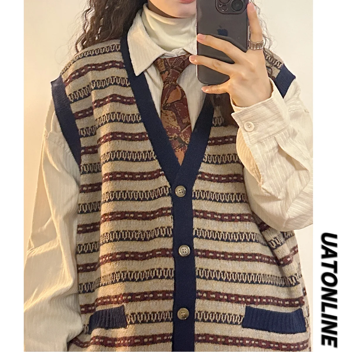 UATONLINE American Sle Vintage Loose Women's Knitted V-Ne Open Cardigan Striped Vest Sweater Spring Autumn Street Sle
UATONLINE American Sle Vintage Loose Women's Knitted V-Ne Open Cardigan Striped Vest Sweater Spring Autumn Street Sle