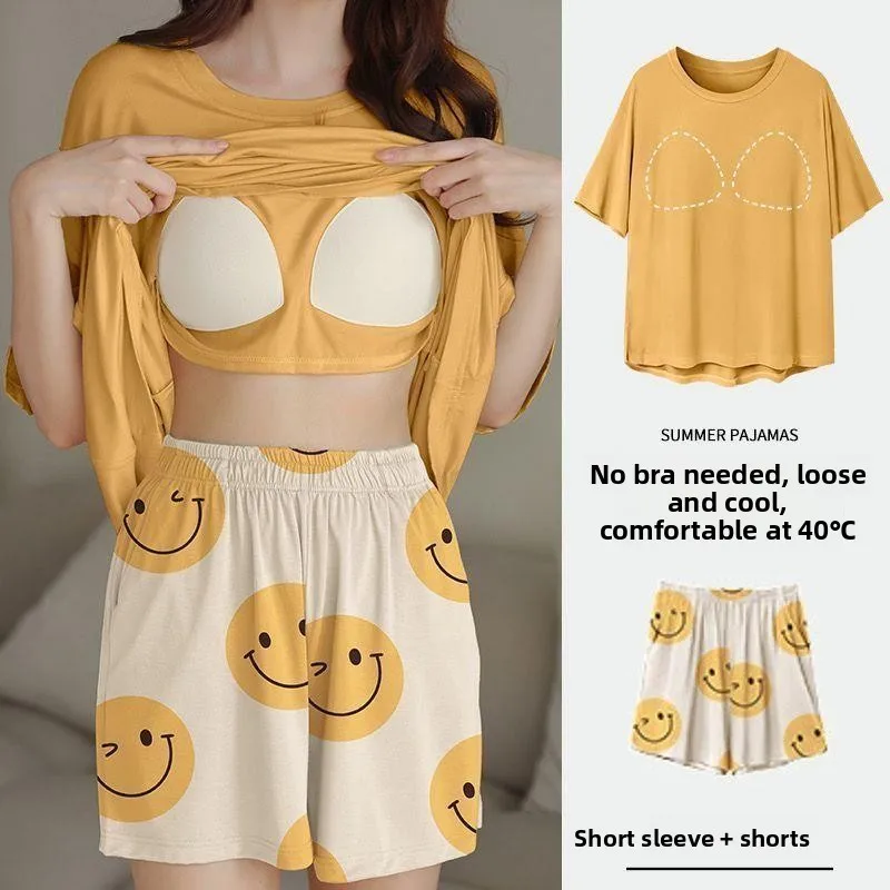 Loose Casual Women's Sleepwear Short Sleeve with Chest Pad Summer Home Clothes Cartoon Style Student Leisure plus Size
Loose Casual Women's Sleepwear Short Sleeve with Chest Pad Summer Home Clothes Cartoon Style Student Leisure plus Size