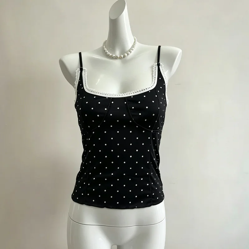 2026 Summer Retro Women's Polka Dot Tank Top Pure Desire Wind Square Collar Lace Splicing Commuting Sexy Strap Slim Fit Top
2026 Summer Retro Women's Polka Dot Tank Top Pure Desire Wind Square Collar Lace Splicing Commuting Sexy Strap Slim Fit Top