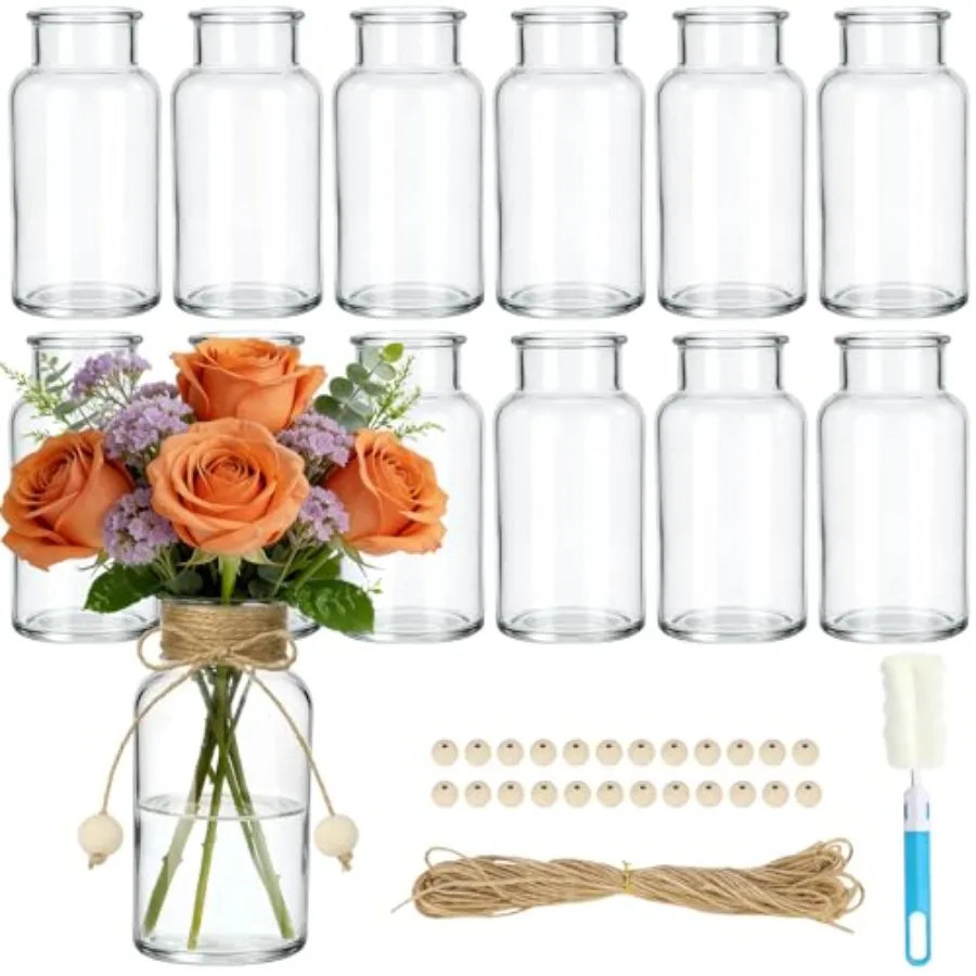Vintage Glass Flower Vase, 12PCS Farmhouse Mason Jar Vases for Centerpiece Clear Bud Vases in Bulk with DIY Accessories for Wed
Vintage Glass Flower Vase, 12PCS Farmhouse Mason Jar Vases for Centerpiece Clear Bud Vases in Bulk with DIY Accessories for Wed