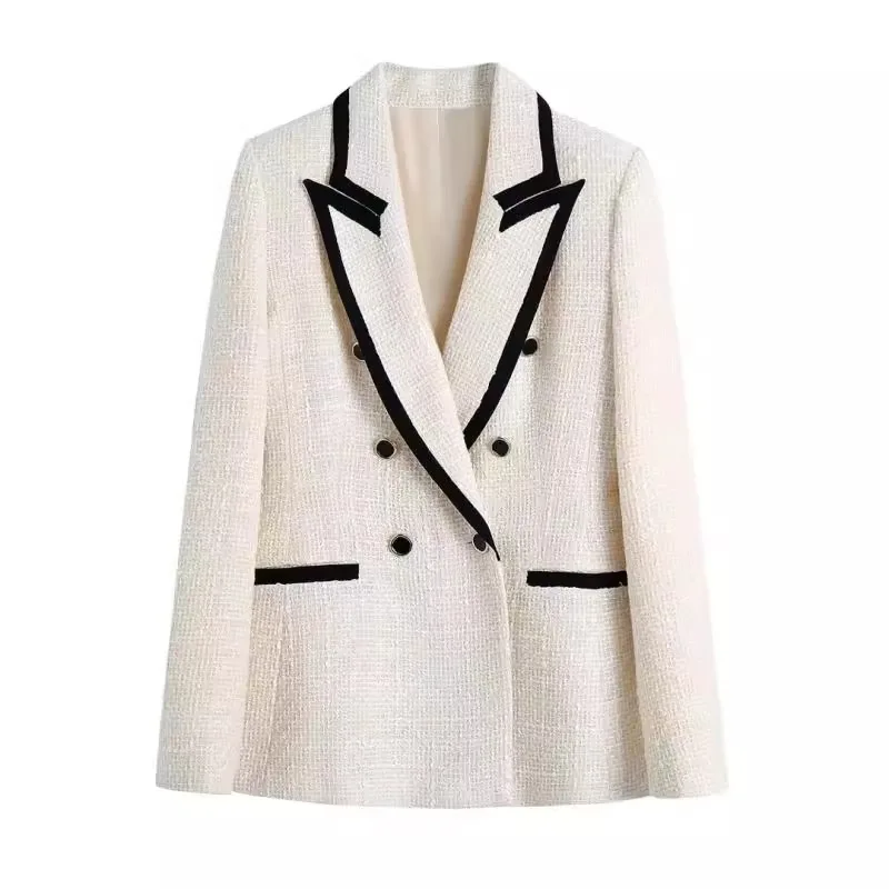 French Soft Textured Suit Jacket For Women In Autumn And Winter, Contrasting Color Trim, Double Breasted Slim Fit Top
French Soft Textured Suit Jacket For Women In Autumn And Winter, Contrasting Color Trim, Double Breasted Slim Fit Top