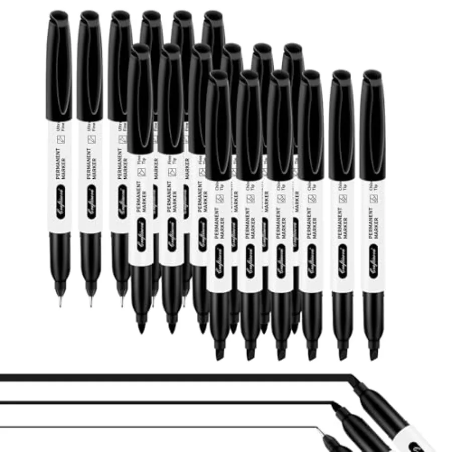 Permanent Markers 18 Set, 6 Fine Tip, 6 Ultra Fine, 6 Chisel Tip Black Markers Work on Metal Wood Glass, Waterproof, Quick Dryi
Permanent Markers 18 Set, 6 Fine Tip, 6 Ultra Fine, 6 Chisel Tip Black Markers Work on Metal Wood Glass, Waterproof, Quick Dryi