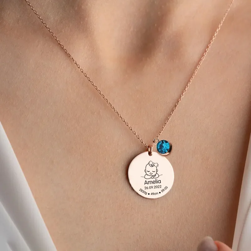 Customized Stainless Steel Newborn Necklace for Moms, Colorful Gem Carved Baby Date of Birth, Identity Information Jewelry Gift
Customized Stainless Steel Newborn Necklace for Moms, Colorful Gem Carved Baby Date of Birth, Identity Information Jewelry Gift