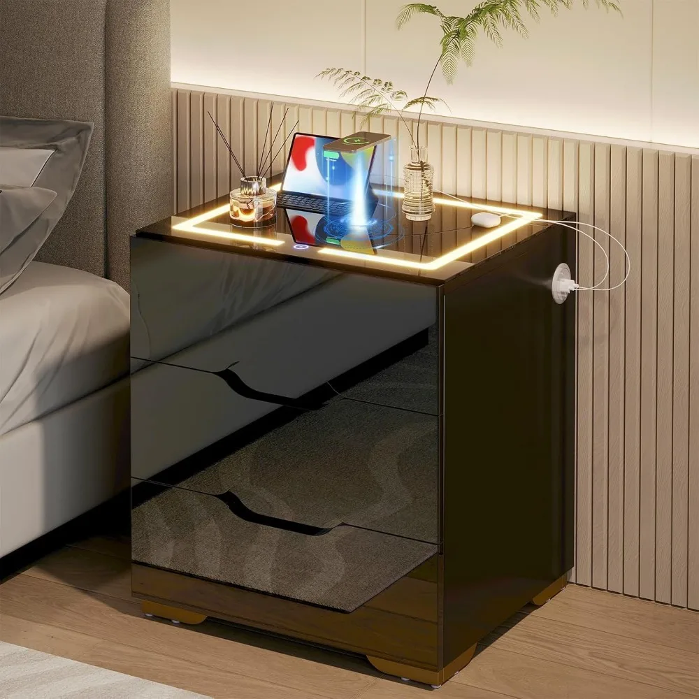 LED Smart Night Stand Bedside Table with 3 Drawers, 3 Color Dimmable, Nightstand with Wireless Charging Station & 2 USB
LED Smart Night Stand Bedside Table with 3 Drawers, 3 Color Dimmable, Nightstand with Wireless Charging Station & 2 USB