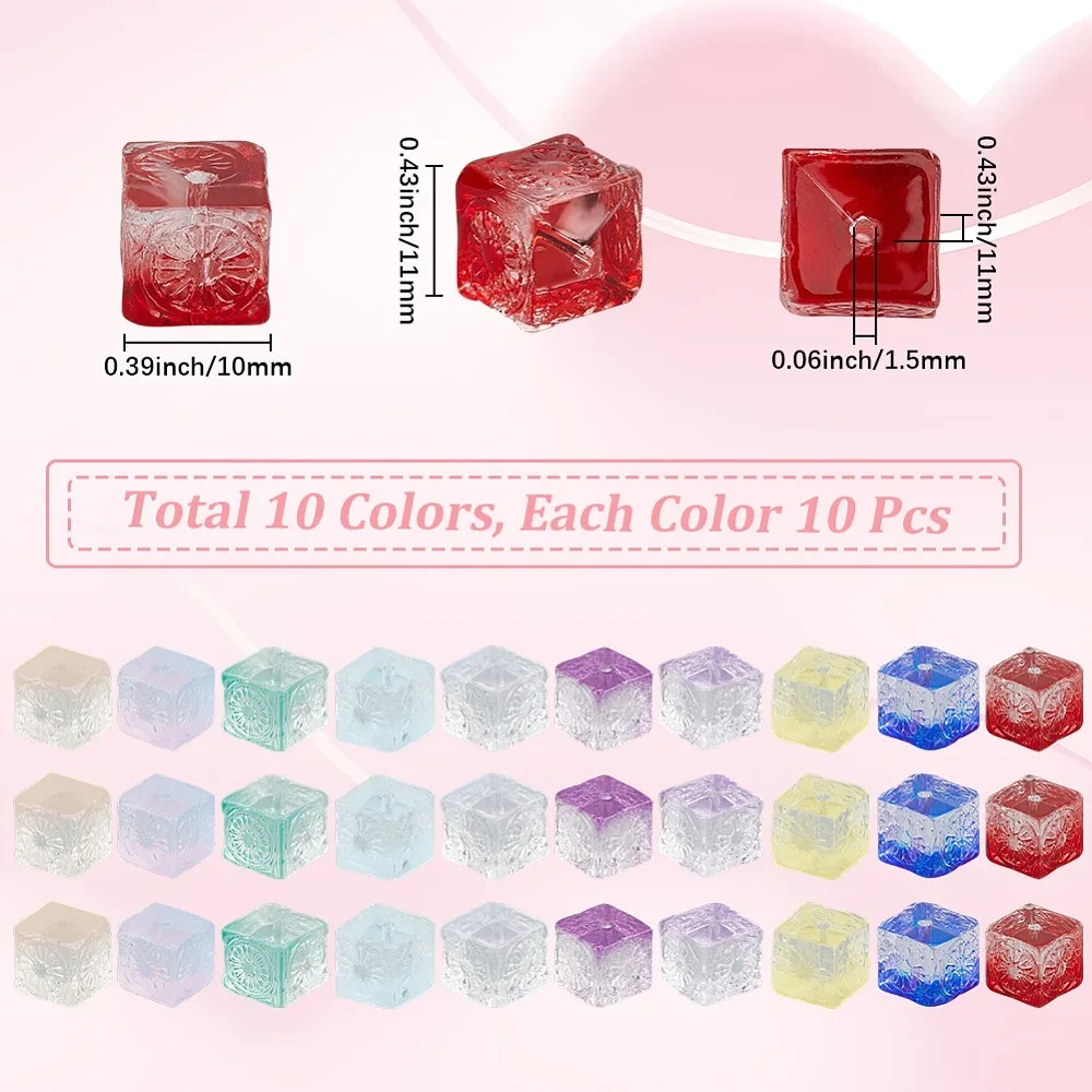 100Pcs 10 Colors Transparent Glass Beads Cube Mixed Color 10x11x11mm Hole: 1.5mm 10pcs/color
100Pcs 10 Colors Transparent Glass Beads Cube Mixed Color 10x11x11mm Hole: 1.5mm 10pcs/color