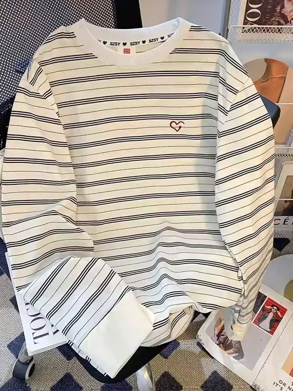 Extra Large 300 Pounds Retro Striped Embroidered Long Sleeve Sweatshirt Women's Loose Belly Covering Fashionable Age-Defying Top
Extra Large 300 Pounds Retro Striped Embroidered Long Sleeve Sweatshirt Women's Loose Belly Covering Fashionable Age-Defying Top