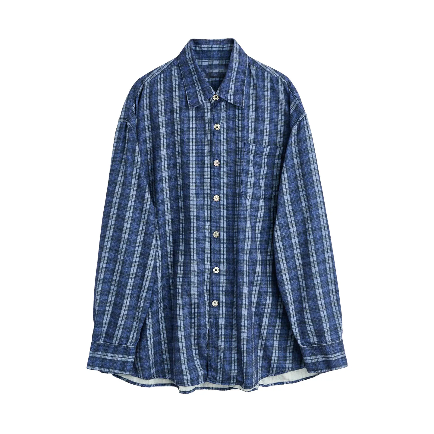 OL style blue plaid casual loose 3D digital printing hem curved long-sleeved shirt
OL style blue plaid casual loose 3D digital printing hem curved long-sleeved shirt