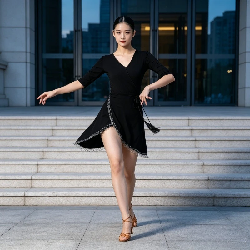 Cross V-neck Latin Skirt for Female Adult, Waist Cinching, Tie Up, Social Dance Performance, Competition, Practice Outfit
Cross V-neck Latin Skirt for Female Adult, Waist Cinching, Tie Up, Social Dance Performance, Competition, Practice Outfit