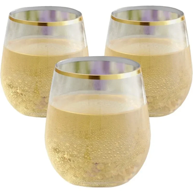 48 count Stemless Unbreakable Crystal Clear Plastic Wine Glasses Set of 48 (10 Ounce - Gold Rim)
48 count Stemless Unbreakable Crystal Clear Plastic Wine Glasses Set of 48 (10 Ounce - Gold Rim)