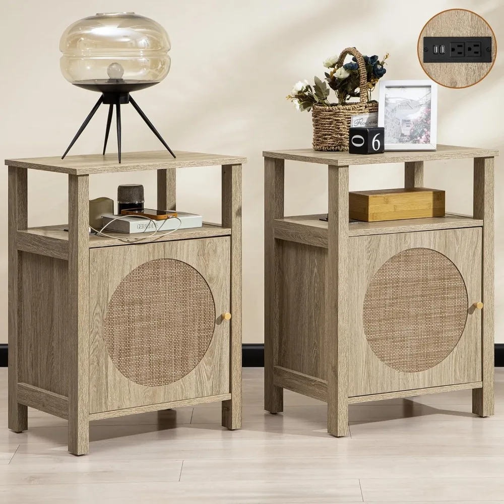 Solid Wood End Table, Rattan Nightstand Set of 2,Wooden Farmhouse Bedside End Table with Storage,Storage End Tables
Solid Wood End Table, Rattan Nightstand Set of 2,Wooden Farmhouse Bedside End Table with Storage,Storage End Tables