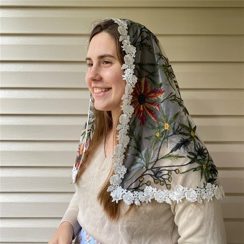 D Shape Floral Mantilla Church Veils For Mass Catholic Vintage Women Head Covering Lace Trim Green Leaves Red Yellow Flowers
D Shape Floral Mantilla Church Veils For Mass Catholic Vintage Women Head Covering Lace Trim Green Leaves Red Yellow Flowers