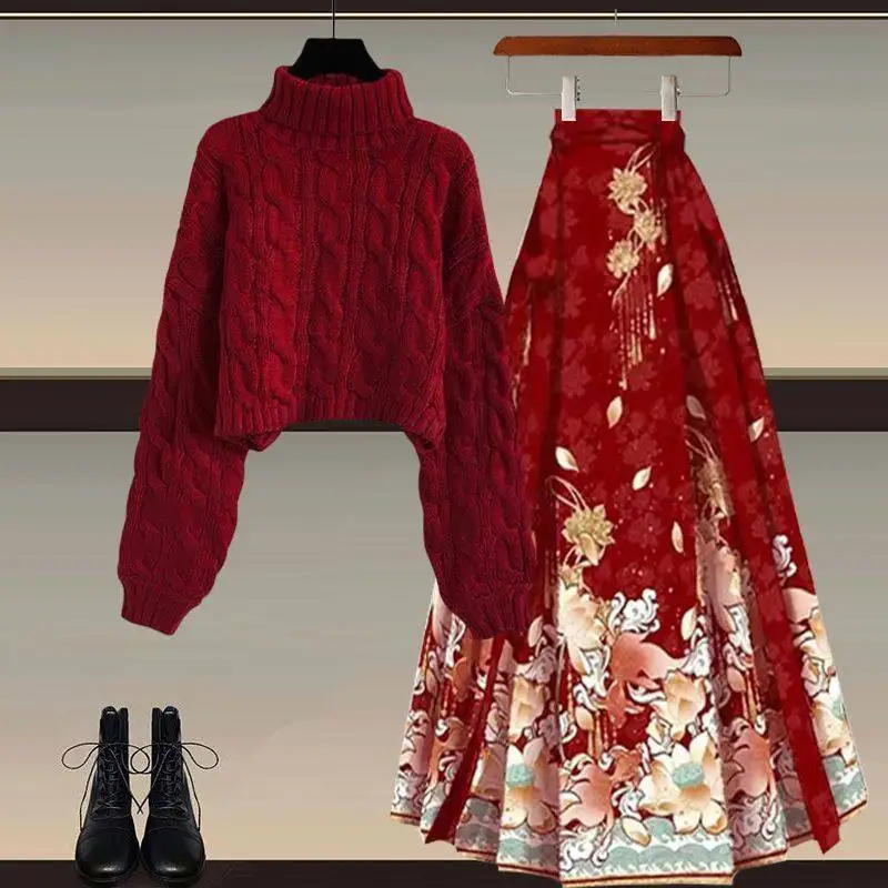 Red Knitted Sweater And High Collar Skirt Set New Year Elegant Chinese Style Two-Piece Women's Fashion Ensemble Casual Wear
Red Knitted Sweater And High Collar Skirt Set New Year Elegant Chinese Style Two-Piece Women's Fashion Ensemble Casual Wear