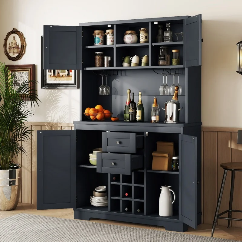 Modern Wood Farmhouse Coffee Bar Cabinet With Panel Design Durable Storage And Wine Racks
Modern Wood Farmhouse Coffee Bar Cabinet With Panel Design Durable Storage And Wine Racks