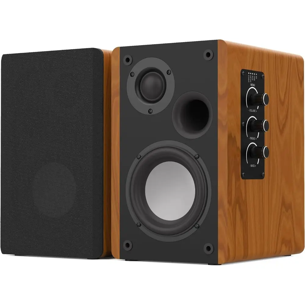 80W RMS Active Bookshel Speakers - Bluetooth Studio Monitwith Optical & USB Input - Wood Grain 2.0 Stereo System or Turntables,
80W RMS Active Bookshel Speakers - Bluetooth Studio Monitwith Optical & USB Input - Wood Grain 2.0 Stereo System or Turntables,