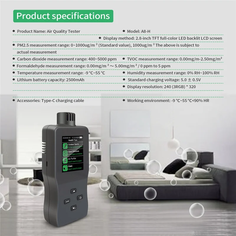 【Hot Cake】Home Air Quality Monitoring COO/TVOC/PM2.5/Temp/Humidity Tester Carbon Dioxide Detector
【Hot Cake】Home Air Quality Monitoring COO/TVOC/PM2.5/Temp/Humidity Tester Carbon Dioxide Detector