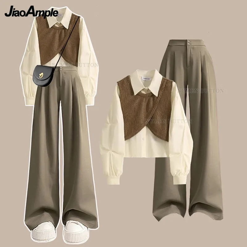 2025 Women's Autumn/Winter New Korean Elegant Splicing Fake Two Piece Long Sleeved Top+Loose Suit Pants Matching Set Lady Suits
2025 Women's Autumn/Winter New Korean Elegant Splicing Fake Two Piece Long Sleeved Top+Loose Suit Pants Matching Set Lady Suits