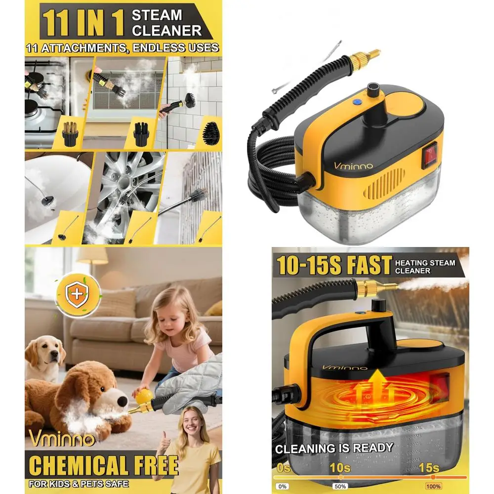 Мощный портативный пароочиститель объемом 1,2 л с 6 уровнями давления и 11 насадками для очистки швов, плитки, полов, автомобилей и многого другого
Мощный портативный пароочиститель объемом 1,2 л с 6 уровнями давления и 11 насадками для очистки швов, плитки, полов, автомобилей и многого другого