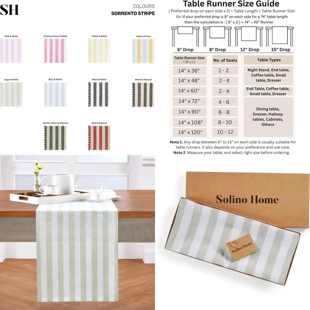 Pure Linen Sage & White Striped Table Runner, 14x120 Inches, Perfect for Fall, Thanksgiving, Christmas, Winter Dining
Pure Linen Sage & White Striped Table Runner, 14x120 Inches, Perfect for Fall, Thanksgiving, Christmas, Winter Dining