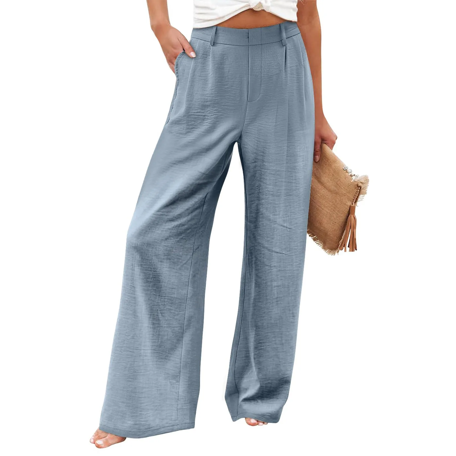 Women's Spring And Summer Solid Color Loose Style Wide Leg Pants High Elastic Waisted In The Back Work Straght Thin Trousers
Women's Spring And Summer Solid Color Loose Style Wide Leg Pants High Elastic Waisted In The Back Work Straght Thin Trousers