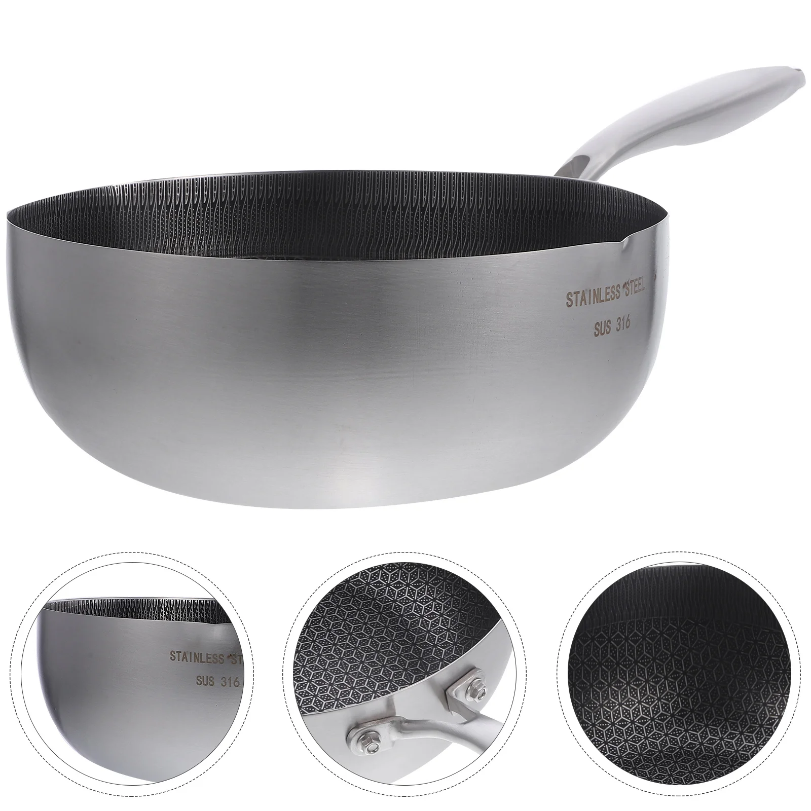 Stainless Steel Wok Kitchen Cooking Pan Nonstick Strew Pot Saucepans Frying Honeycomb Camping Milk
Stainless Steel Wok Kitchen Cooking Pan Nonstick Strew Pot Saucepans Frying Honeycomb Camping Milk