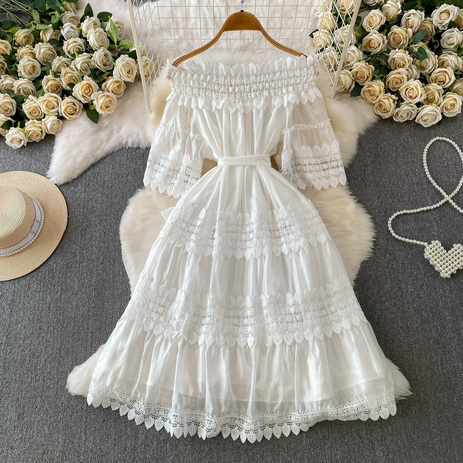 White Lace Off Shoulder Dress Women Summer Beach Holiday Sundress Elegant Ruffle Mini Dress Female Vacation Clothes
White Lace Off Shoulder Dress Women Summer Beach Holiday Sundress Elegant Ruffle Mini Dress Female Vacation Clothes