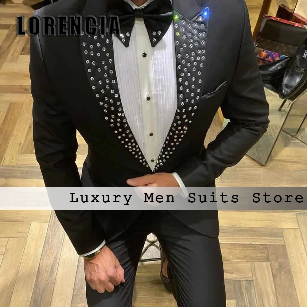 Elegant Crystal Male Suits 2 Pieces Peak Label Tuxedos Wedding Party Outfits Customized Blazer Pants jaqueta masculina couro
Elegant Crystal Male Suits 2 Pieces Peak Label Tuxedos Wedding Party Outfits Customized Blazer Pants jaqueta masculina couro