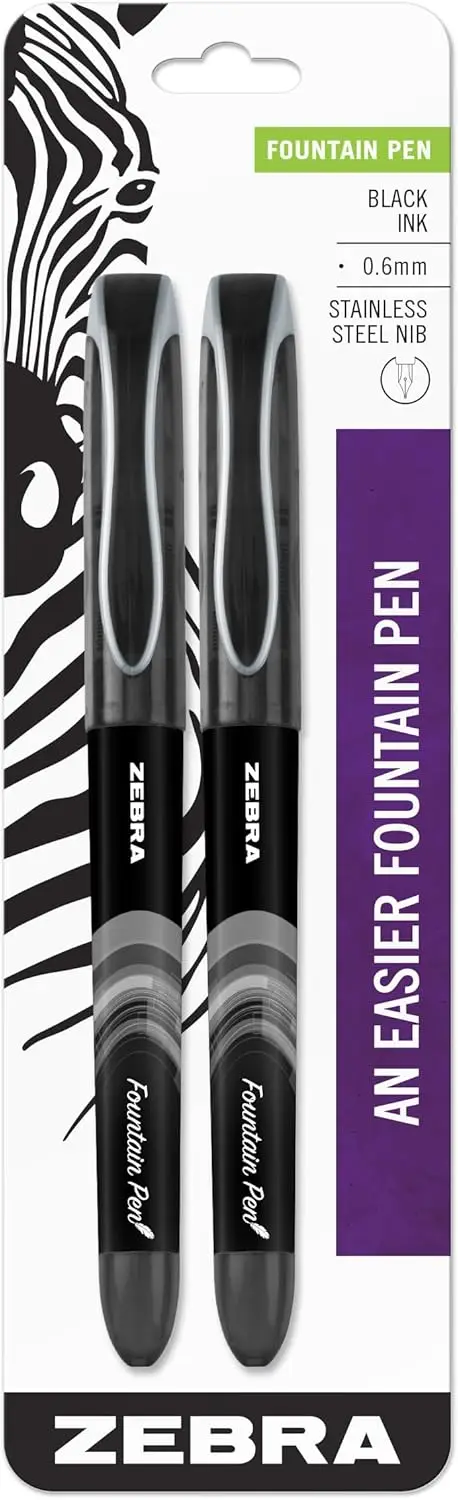 Fine Point Fountain Pen 0.6mm, Stainless Steel Nib, Preloaded Black Ink, Smooth Writing, Classic Black Barrels, 2-Pack
Fine Point Fountain Pen 0.6mm, Stainless Steel Nib, Preloaded Black Ink, Smooth Writing, Classic Black Barrels, 2-Pack